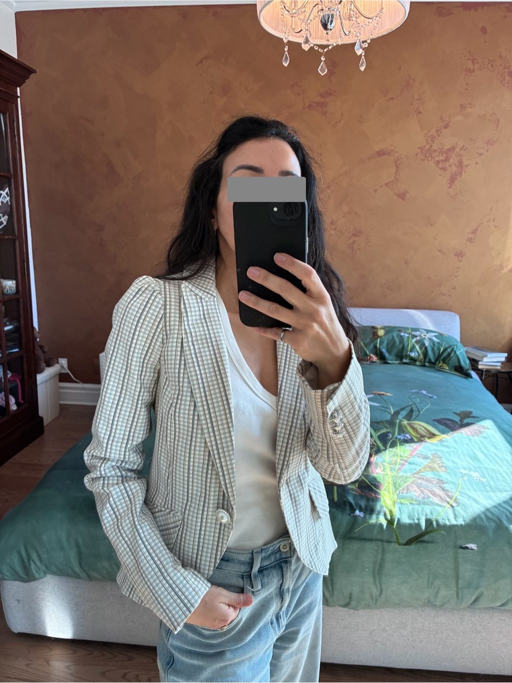 Tailored Gingham Blazer - Beige/White